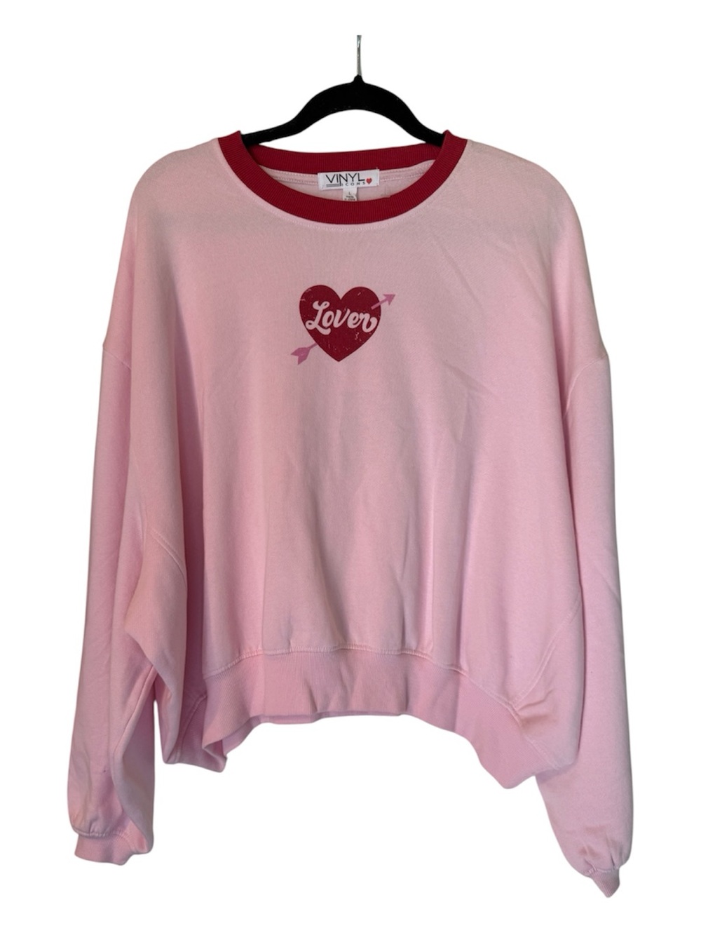 Vinyl Icons Pink 'Lover' Heart Crewneck Sweatshirt